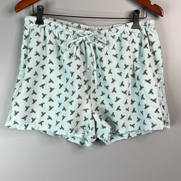VINTAGE Holly Christmas Pajama Shorts Blue Flannel Drawstring Elastic Girls L 14 - Picture 8 of 8